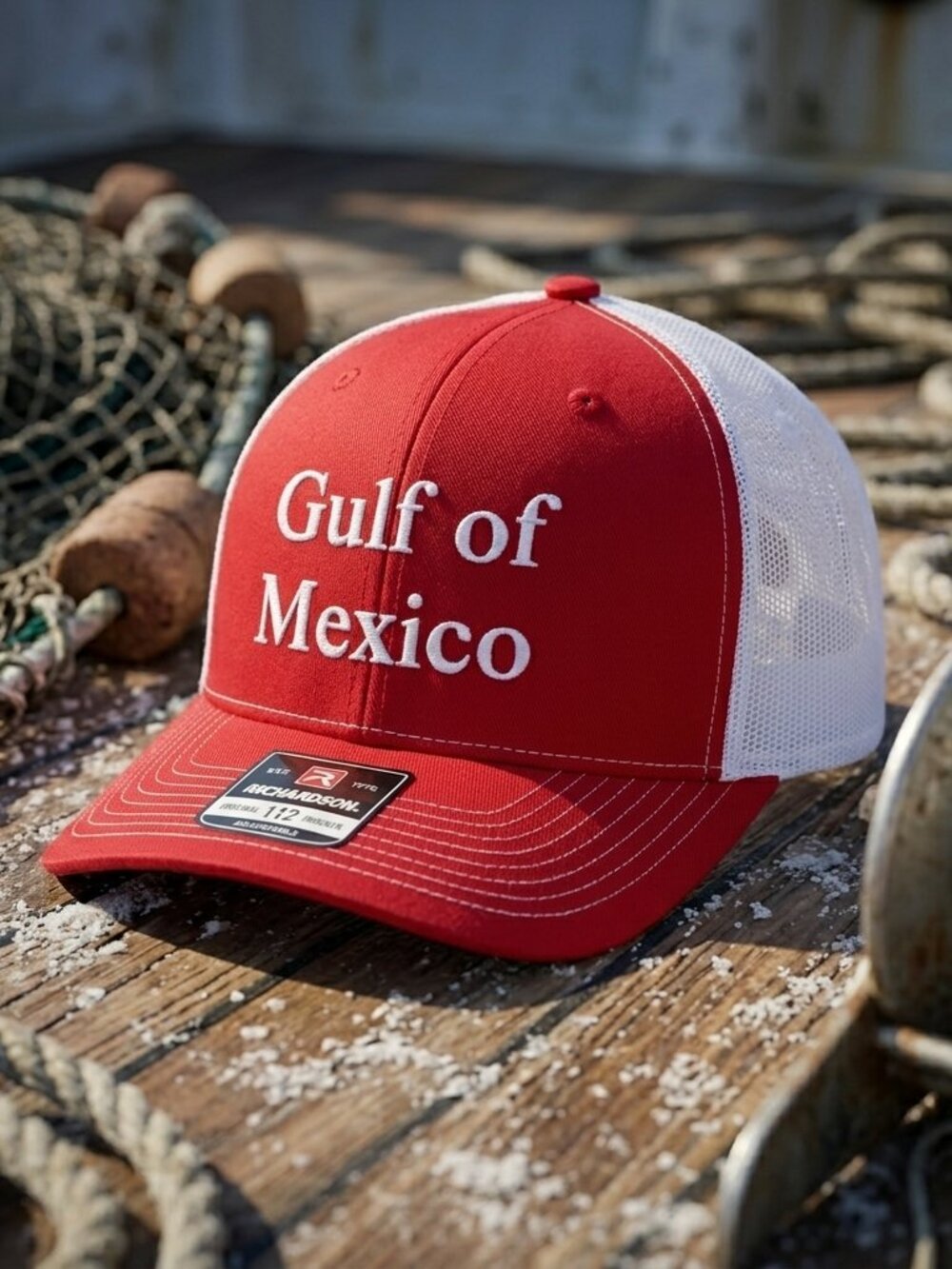 Gulf of Mexico Coastal Embroidered Red White Richardson 112 Trucker Hat Handmade